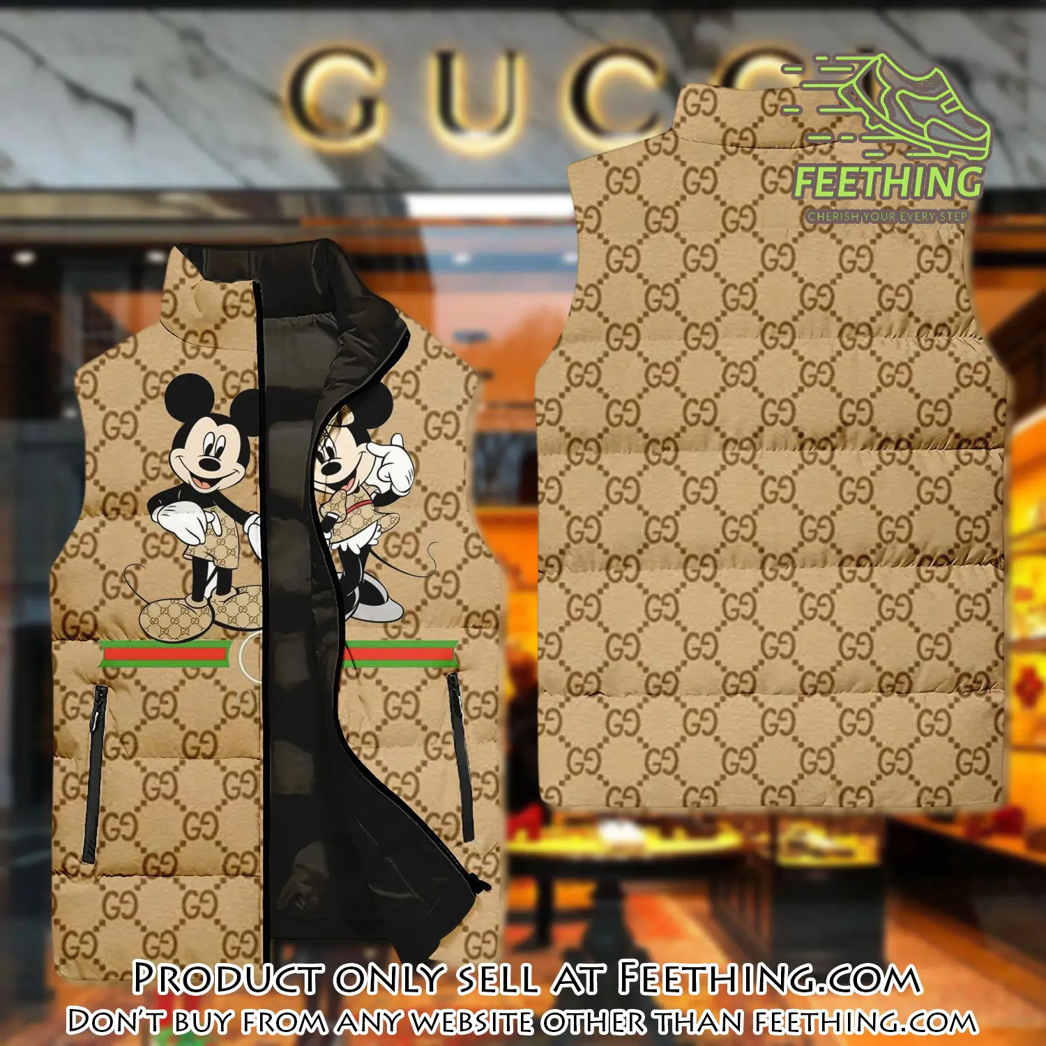 Gucci mickey mouse yellow luxury brand 3d sleeveless down jacket ft5611322